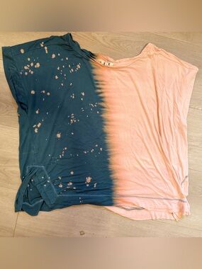 Umgee USA Tie Dye Bleach Splatter Tunic Top Women's Large Pink Teal